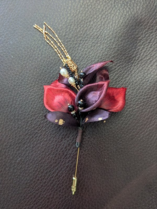 "Crimson Nocturne" Botanical Brooch