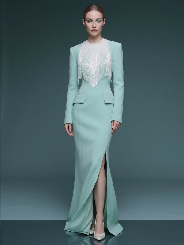The Celadon Waterfall Tuxedo Gown