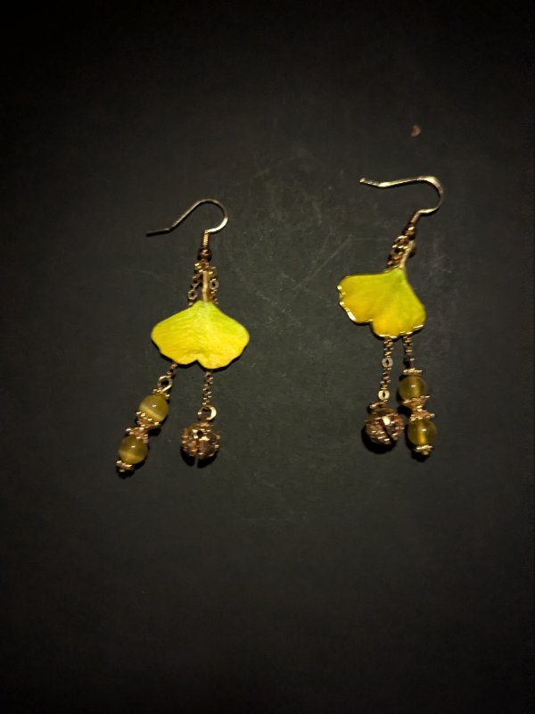 Ginkgo Leaf Artisan Drop Earrings